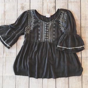 Knox Rose Embroidered Bell Sleeve Babydoll Tunic